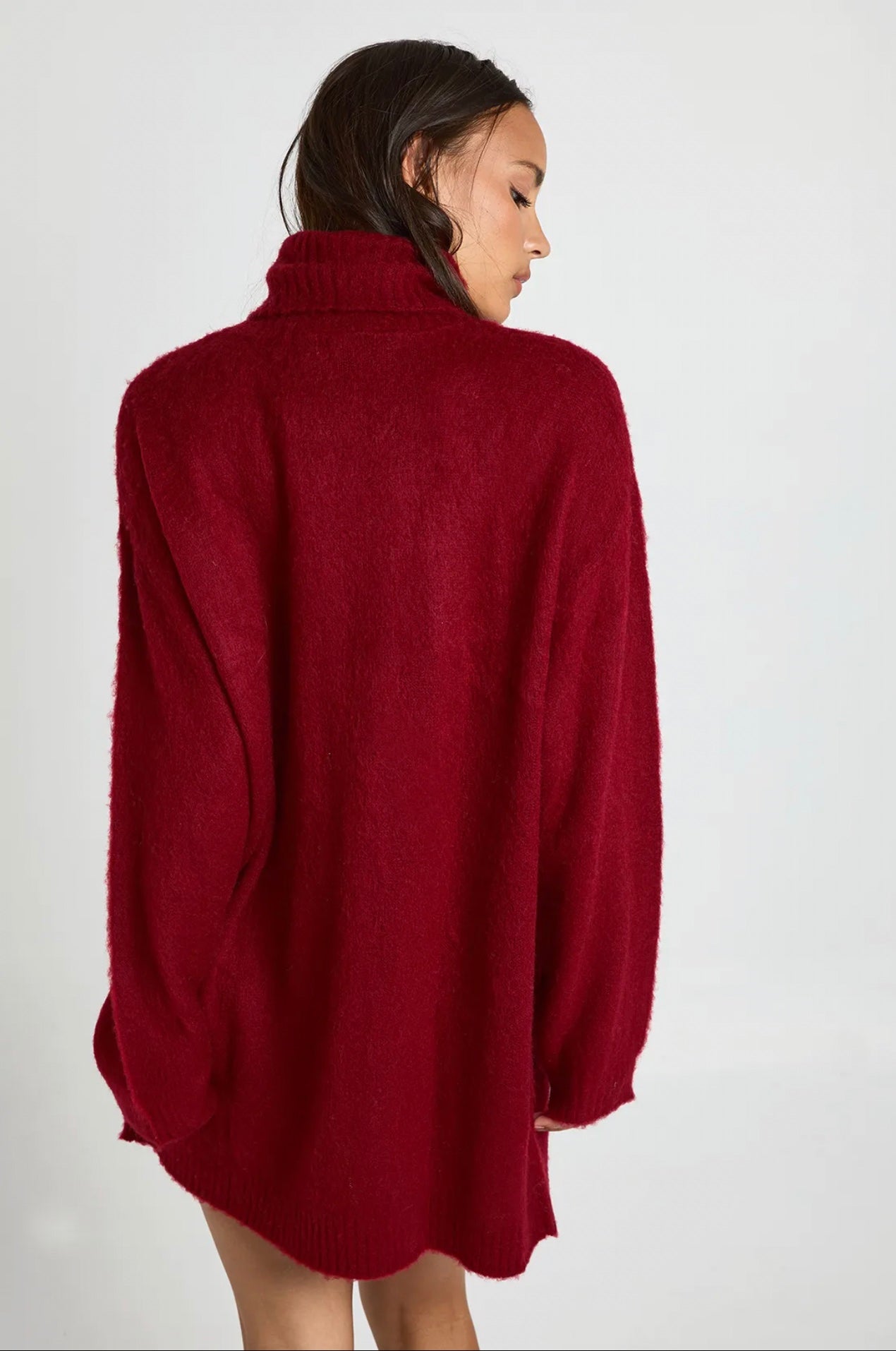 Red Turtleneck Knit Mini Dress