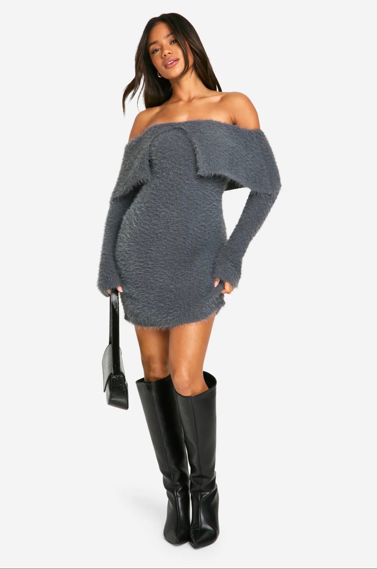 Fluffy Knit Mini Dress