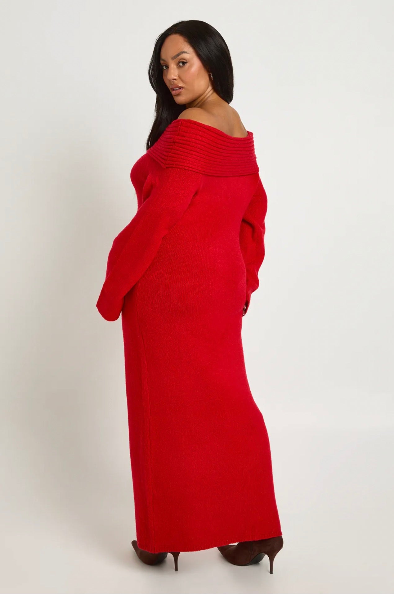 Scarlet Off-Shoulder Knit Maxi Dress