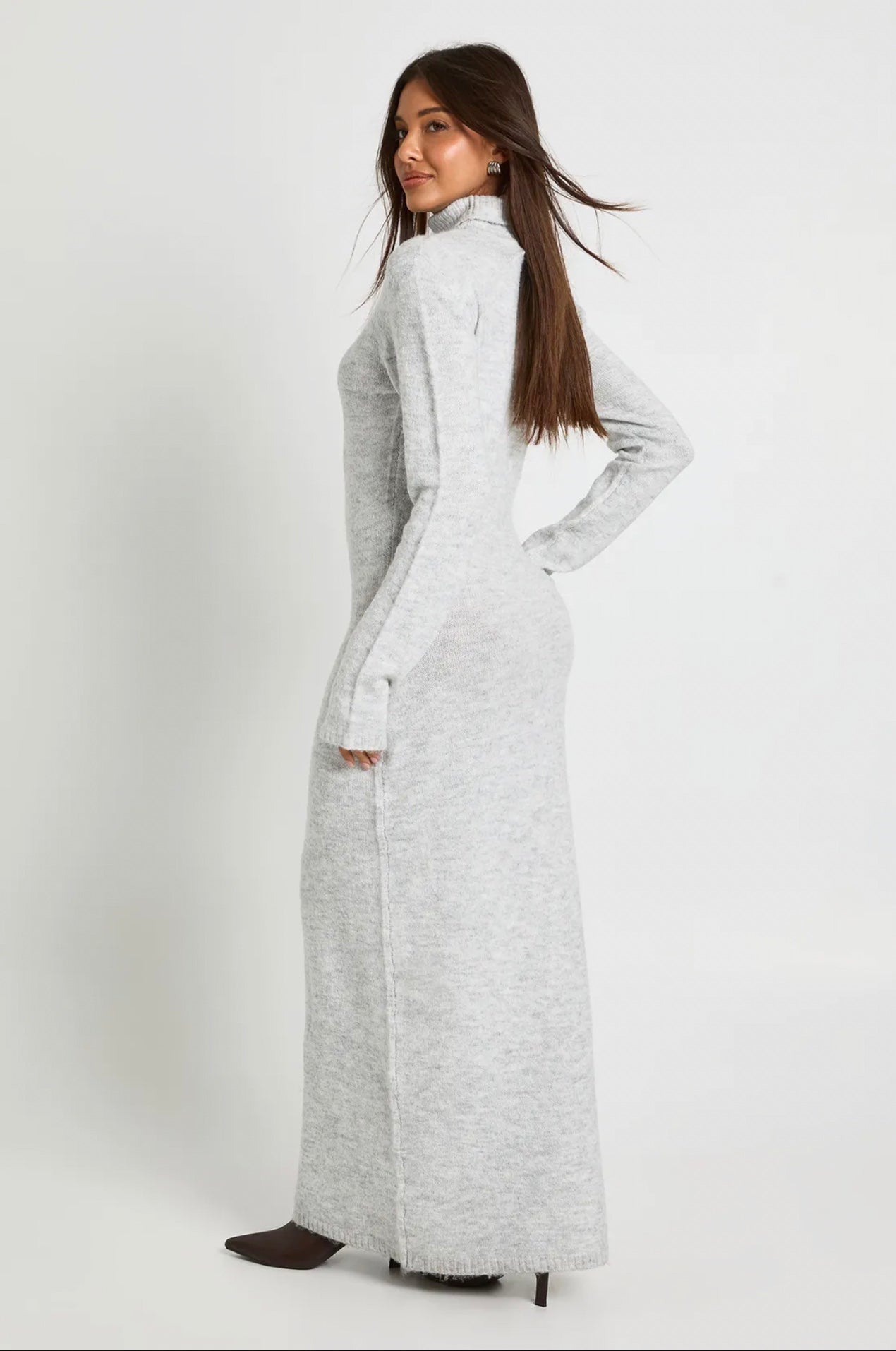 Heather Grey Turtleneck Knit Maxi Dress