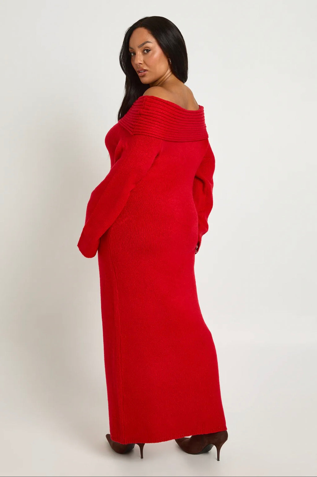Scarlet Off-Shoulder Knit Maxi Dress