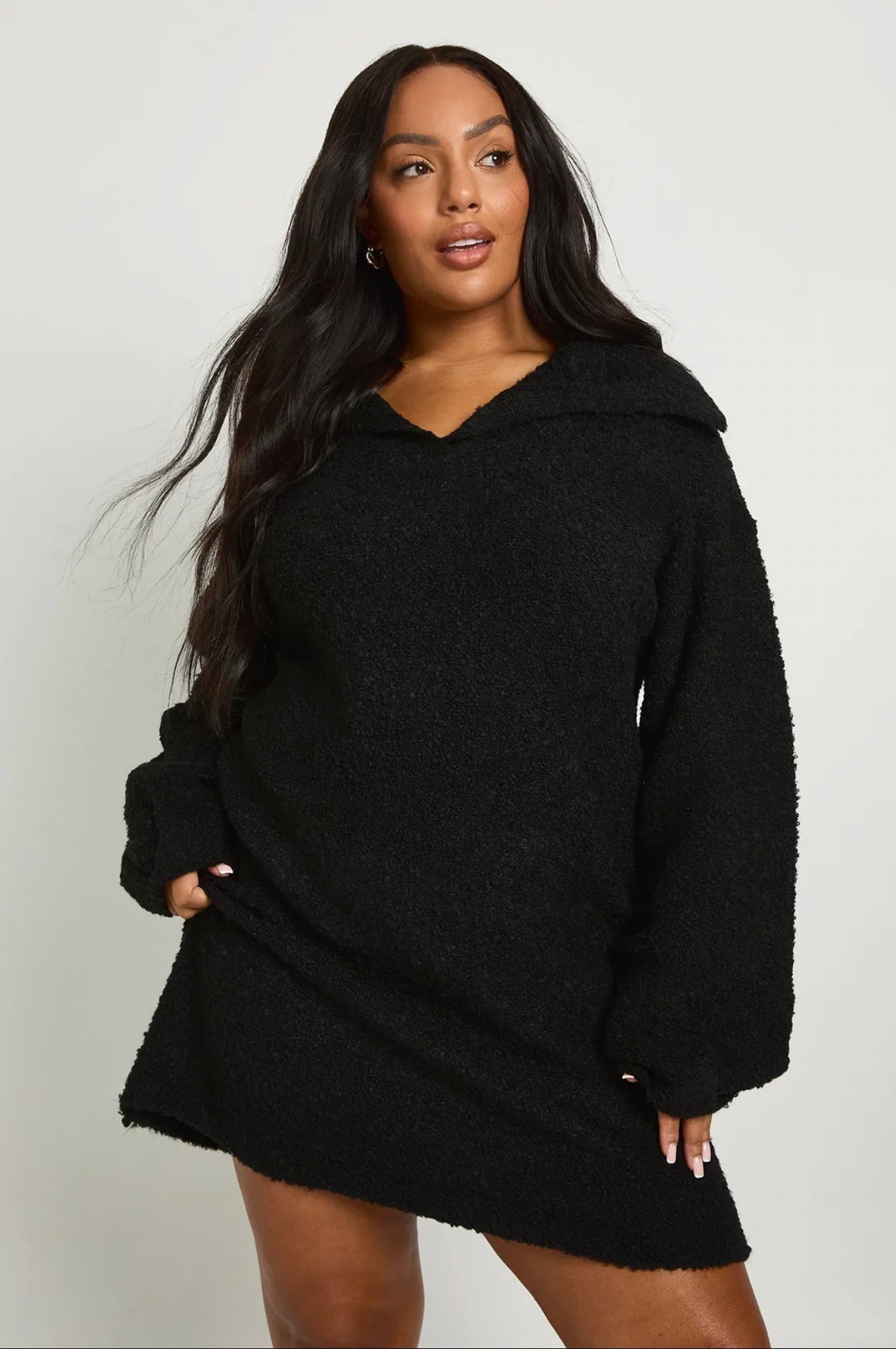 Black Bouclé Sweater Dress